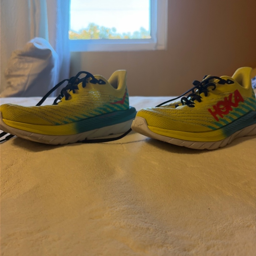 Hoka One One W Mach 5 Running Shoes Yellow Teal Pink Women's 7.5B